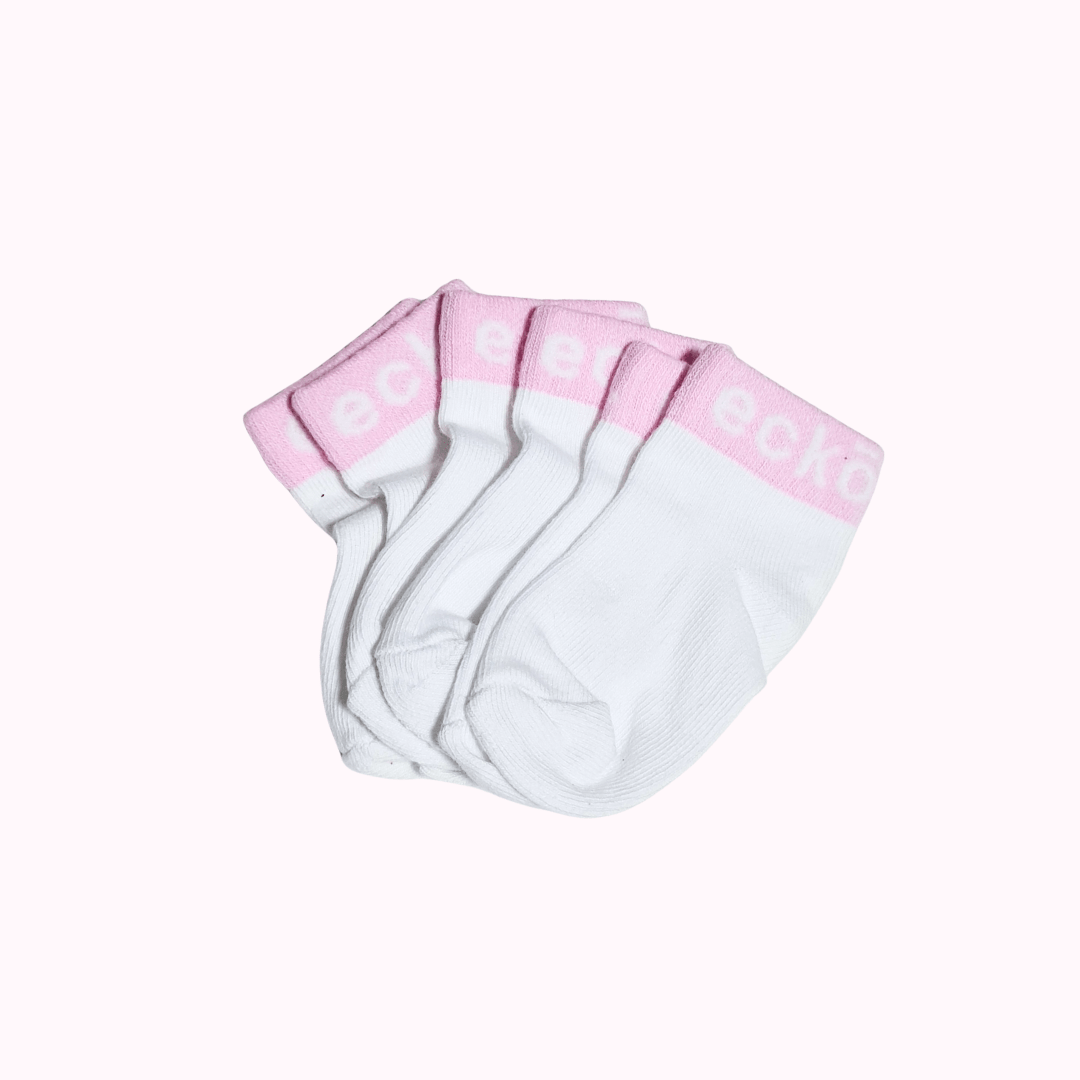 KIT MEIA INFANTIL CONTENDO 3 PARES BRANCO COM ROSA