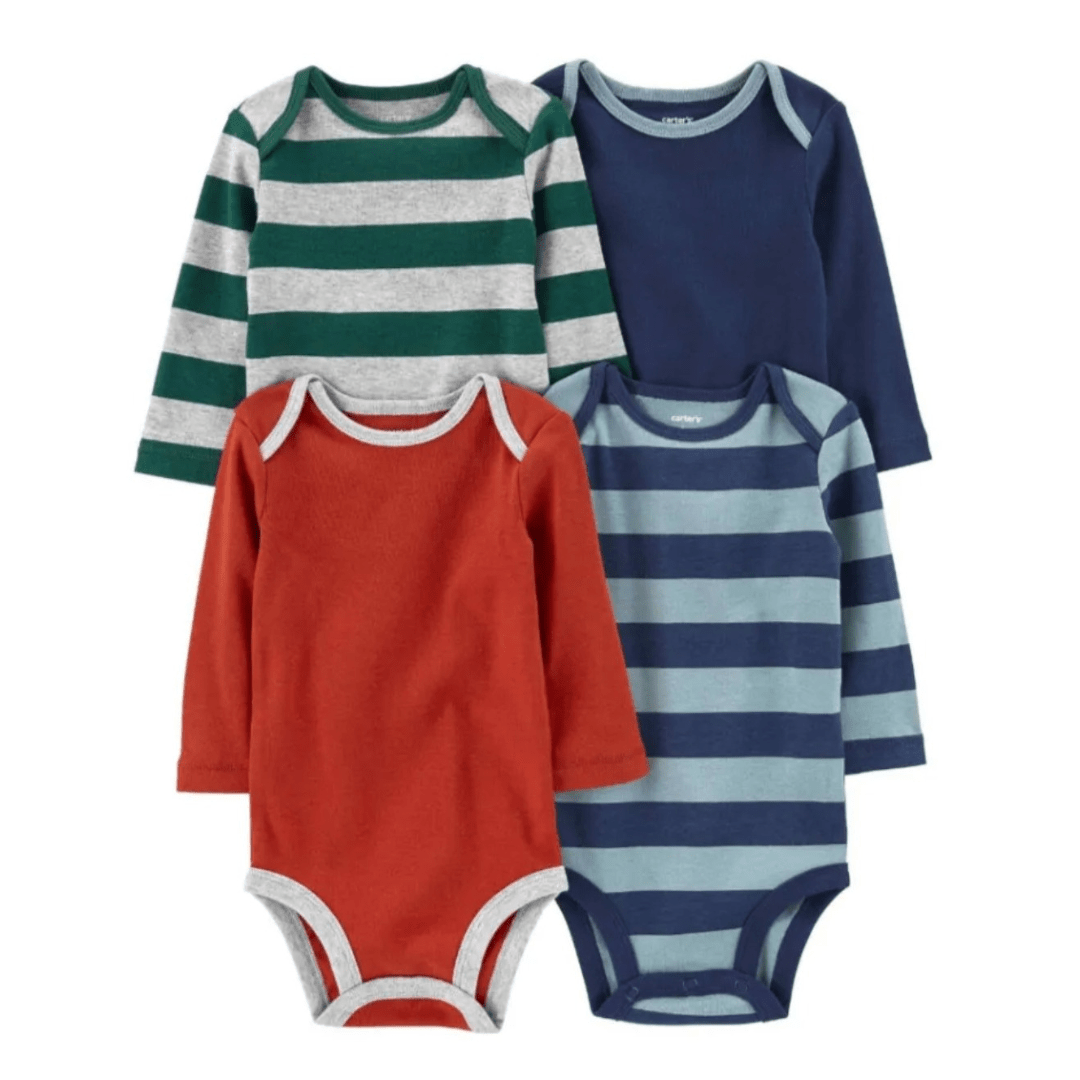 KIT BODY INFANTIL 4 PEÇAS LISTRADO MANGA LONGA CARTERS
