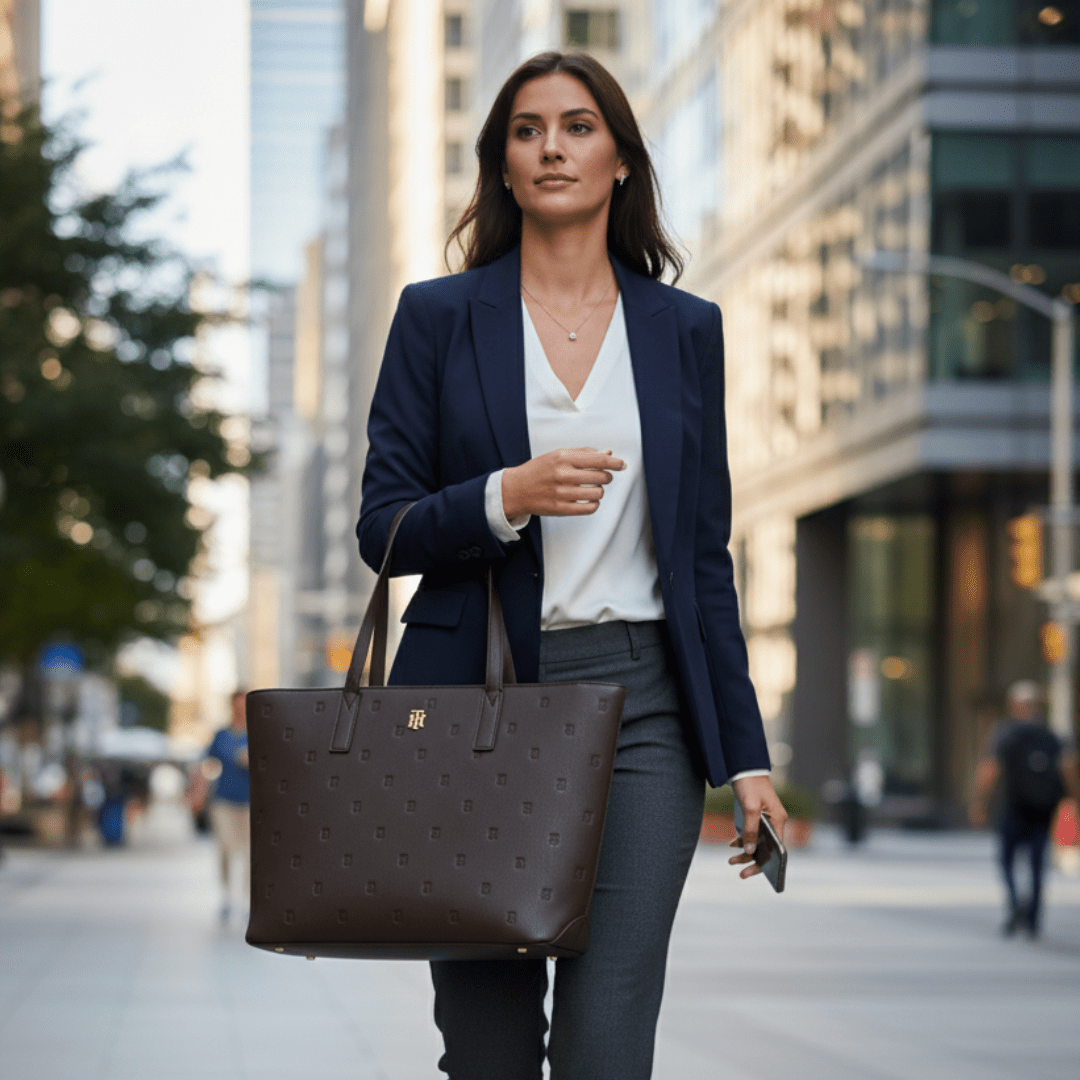 BOLSA ALÇA DE OMBRO CAFÉ XW05309 LOGO TOMMY HILFIGER