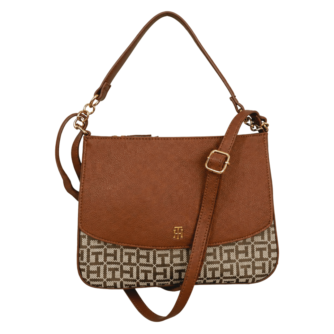 BOLSA COM ALÇA DE OMBRO E MÃO MARROM LOGO 69J5591 TOMMY HILFIGER