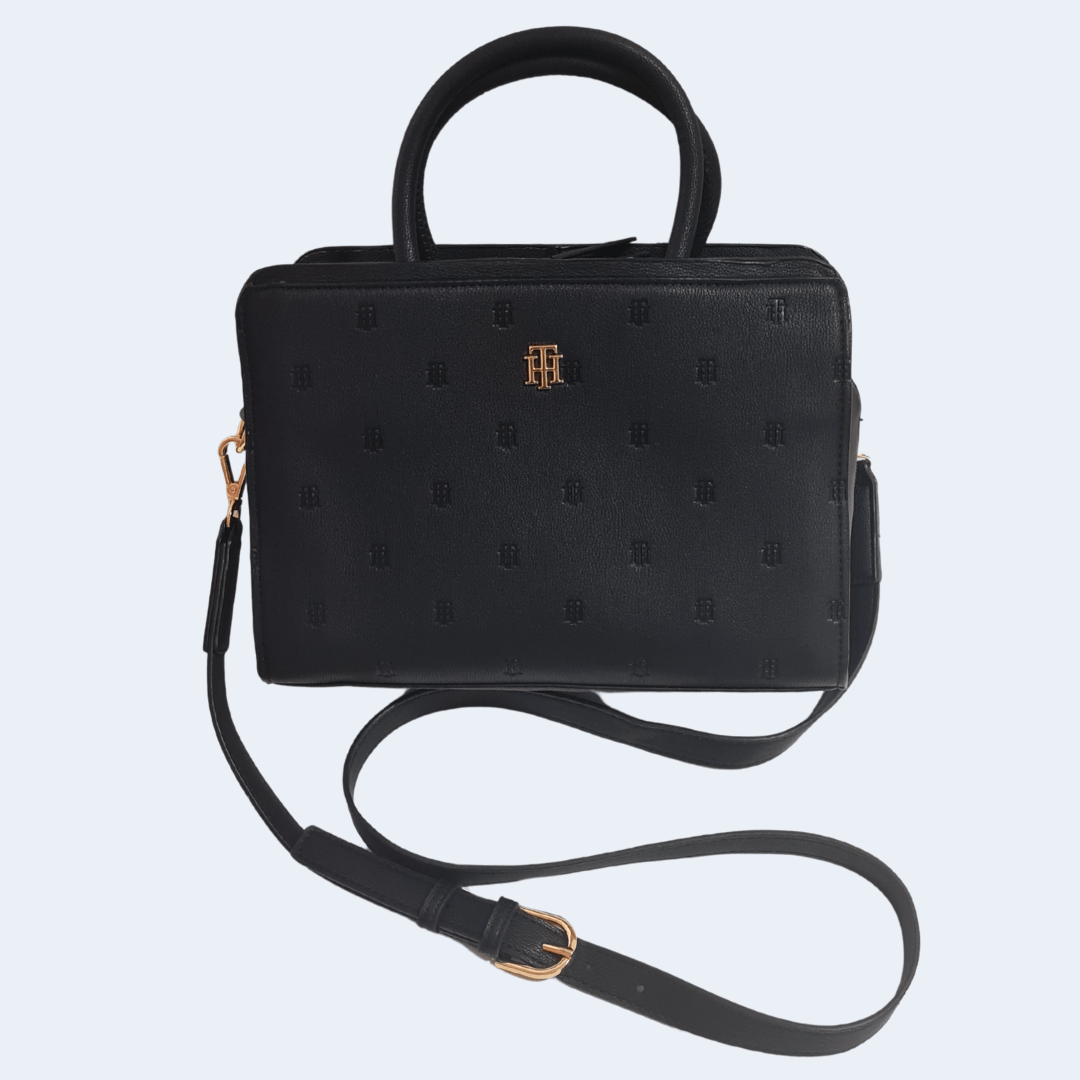 BOLSA COM ALÇA DE OMBRO E MÃO PRETA LOGO XW03747 TOMMY HILFIGER