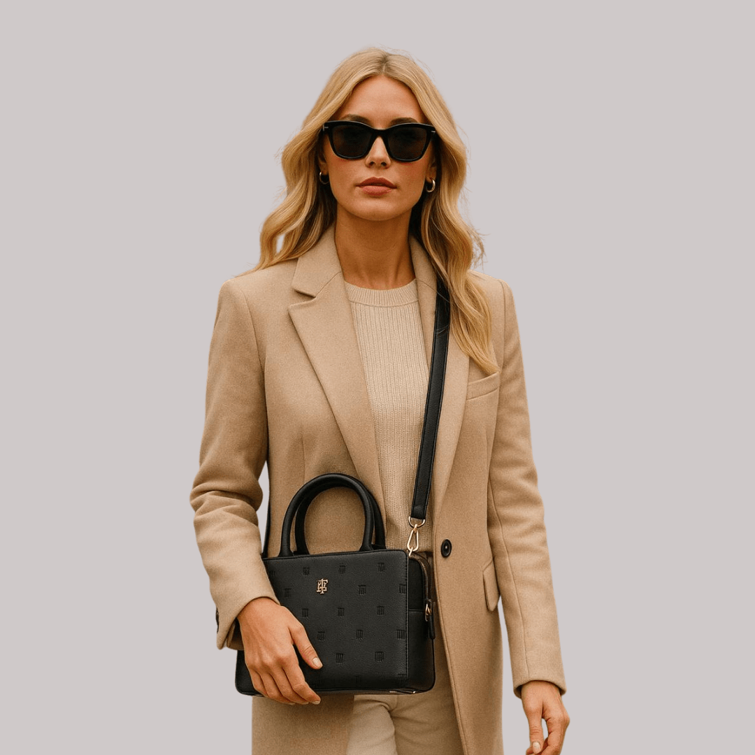 BOLSA COM ALÇA DE OMBRO E MÃO PRETA LOGO XW03747 TOMMY HILFIGER