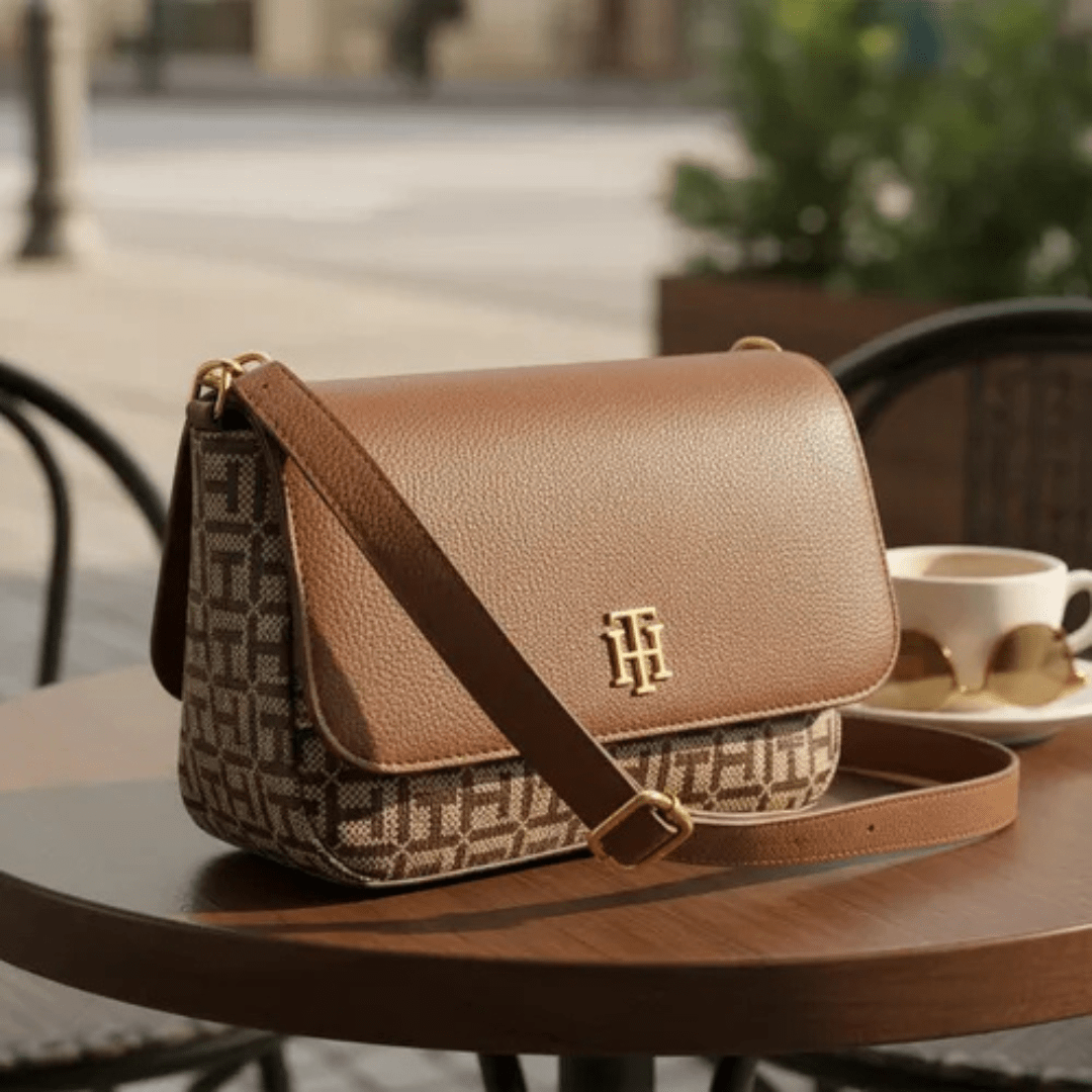 BOLSA CROSSBODY TRANSVERSAL MARROM COM LOGO 69J8502 TOMMY HILFIGER