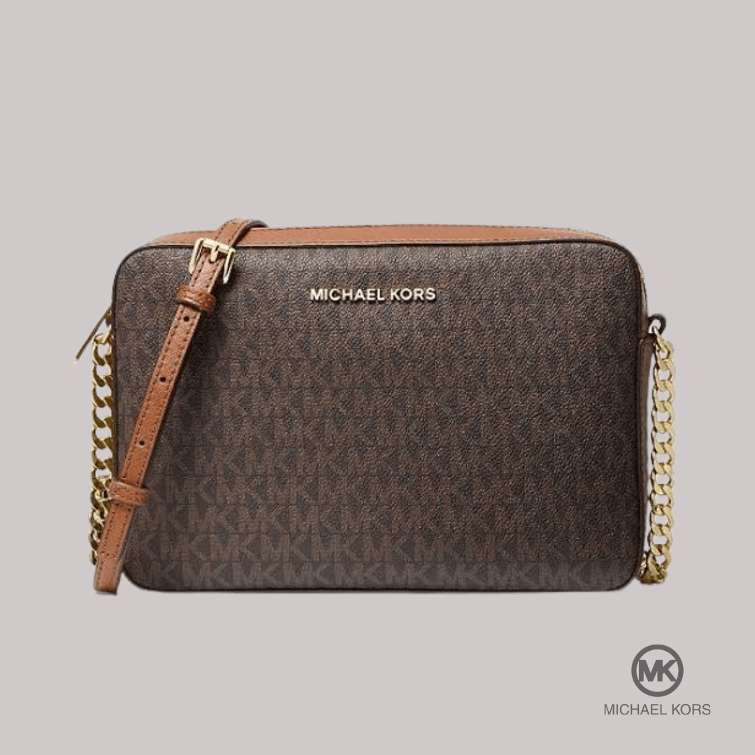 BOLSA CROSSBODY TRANSVERSAL MARROM JET SET LOGO MICHAEL KORS