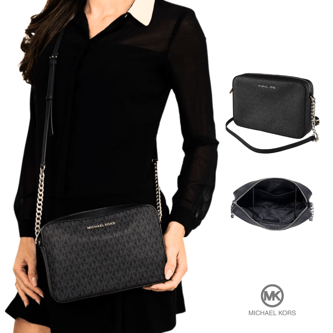 BOLSA CROSSBODY TRANSVERSAL PRETA JET SET LOGO MICHAEL KORS