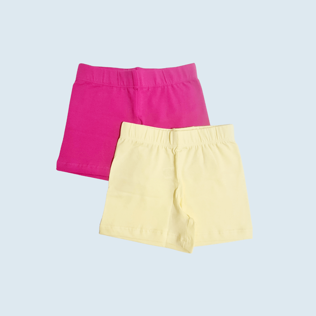 KIT COM 2 SHORTS LISOS ROSA E AMARELO PARA USAR EMBAIXO DO VESTIDO