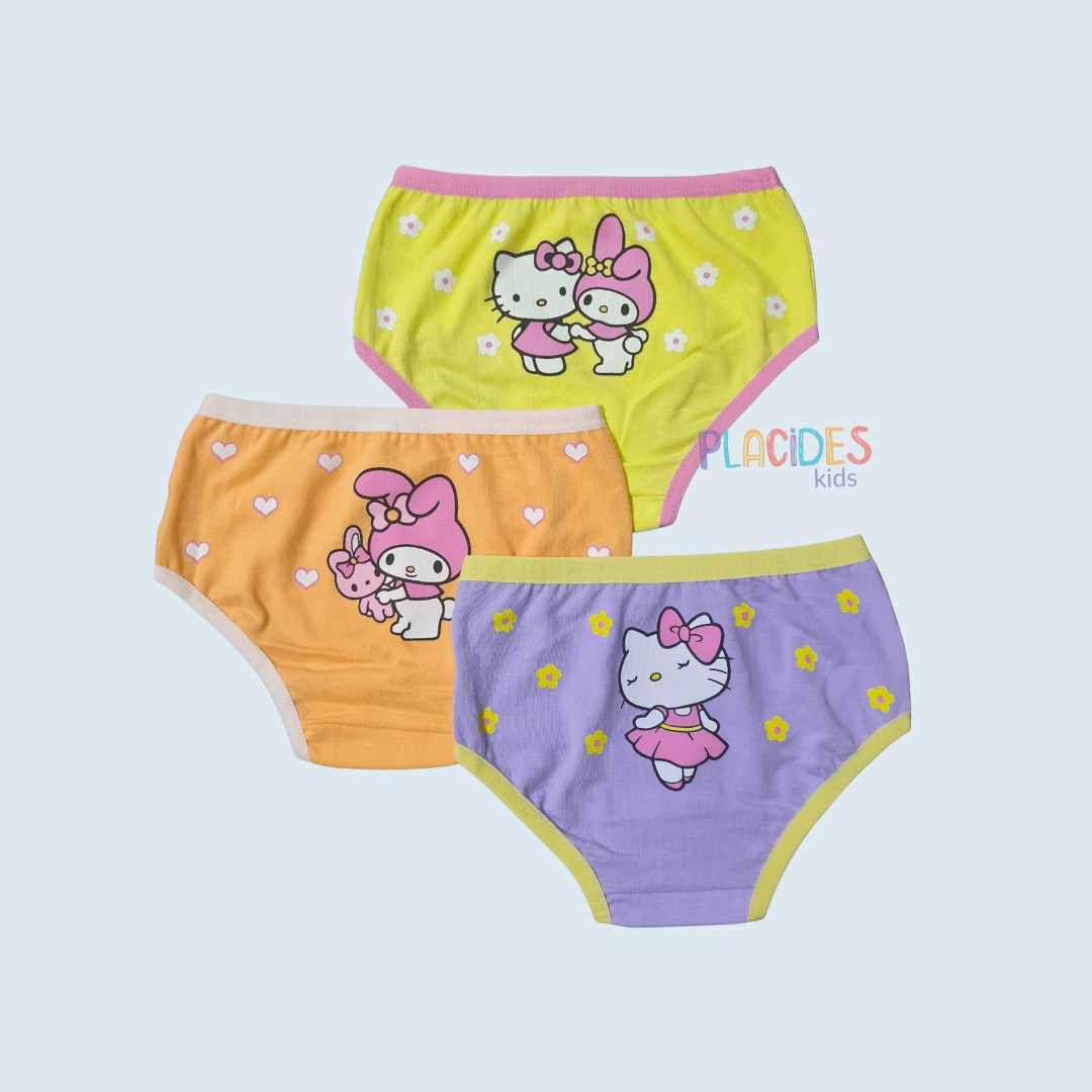 KIT COM 3 CALCINHAS INFANTIS HELLO KITTY E MELODY