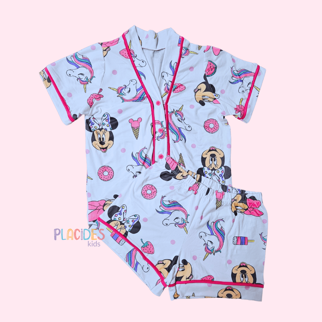 PIJAMA AMERICANO INFANTIL BRANCO MINNIE UNICORNIO