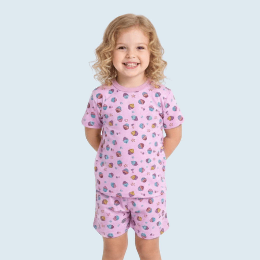PIJAMA INFANTIL MANGA CURTA LILAS CUPCAKES