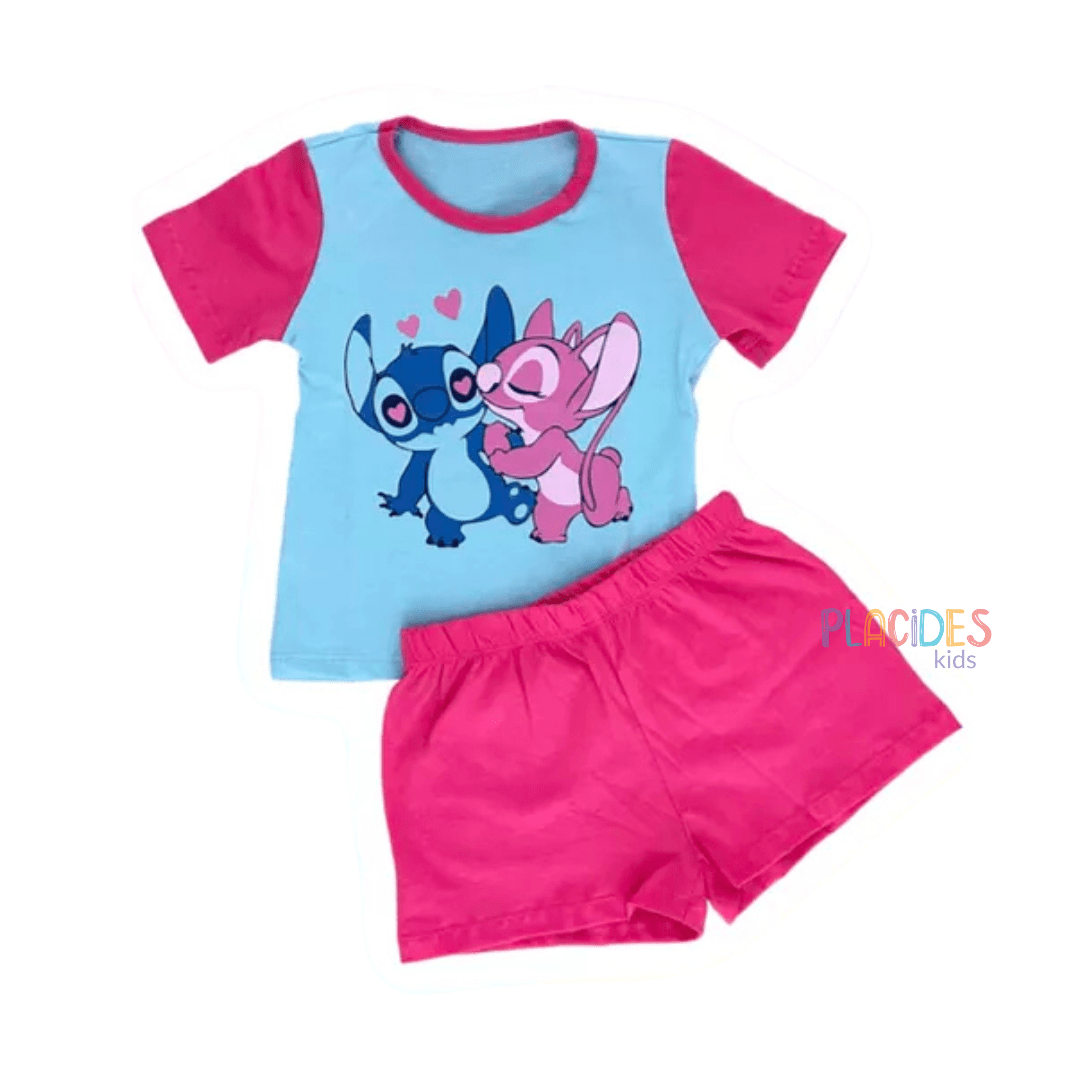PIJAMA INFANTIL STITCH ROSA E AZUL