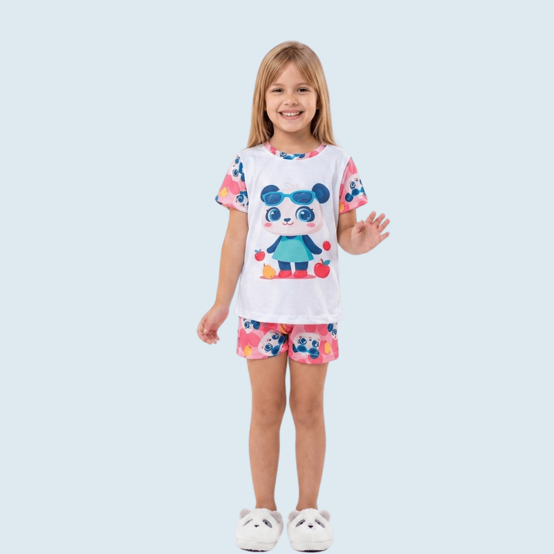 PIJAMA INFANTIL COLORIDO PANDA FRUTINHAS