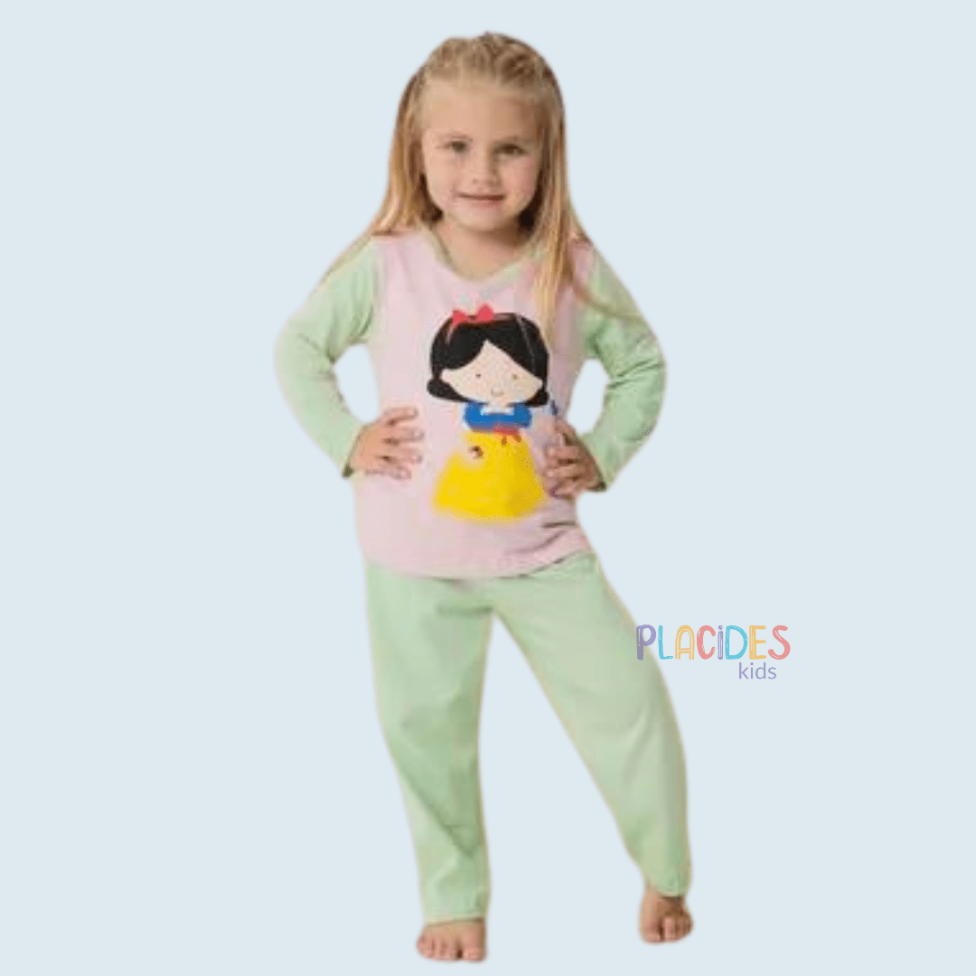 PIJAMA INFANTIL PRINCESA BRANCA DE NEVE VERDE COM ROSA 