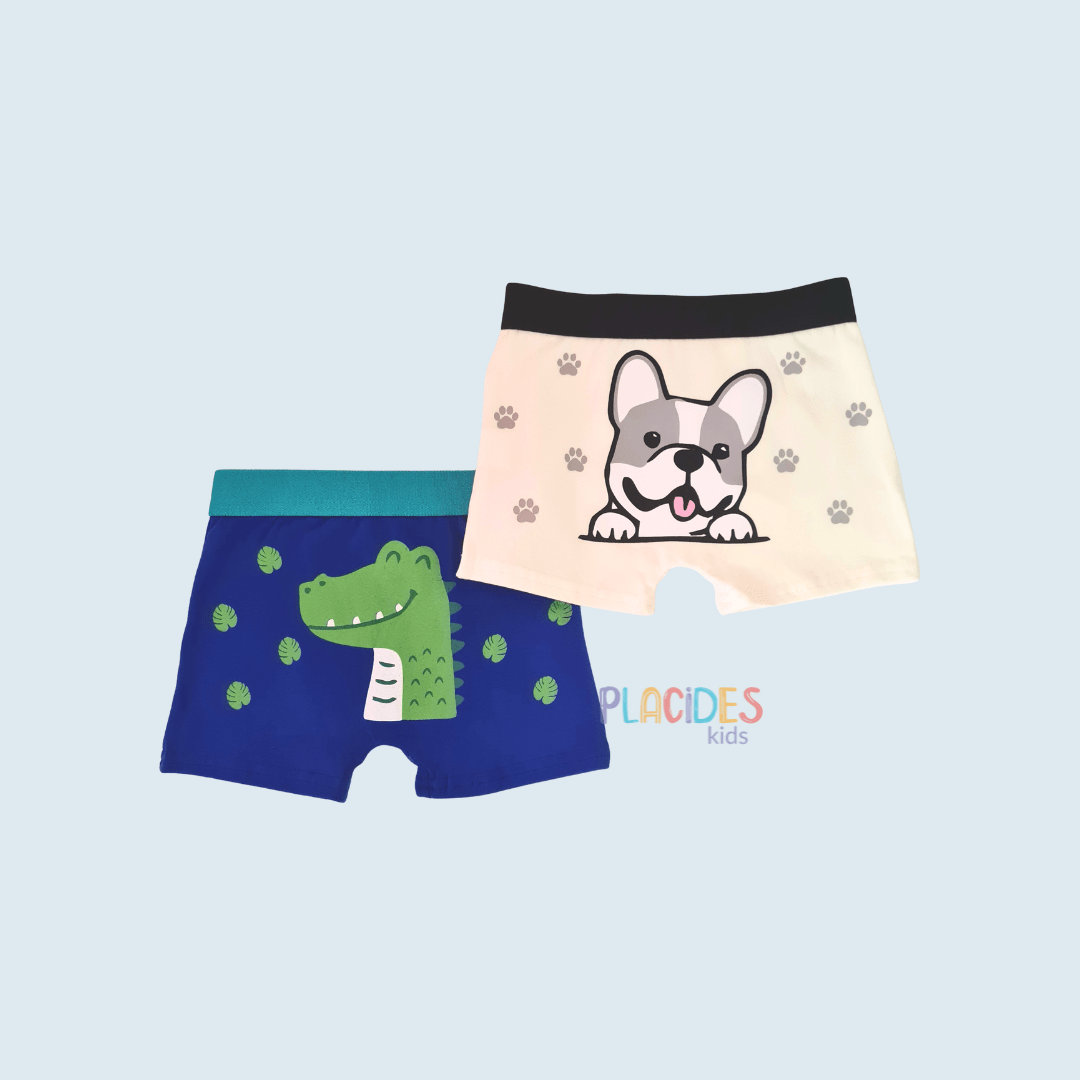 KIT COM 2 CUECAS INFANTIS CACHORRO E JACARÉ