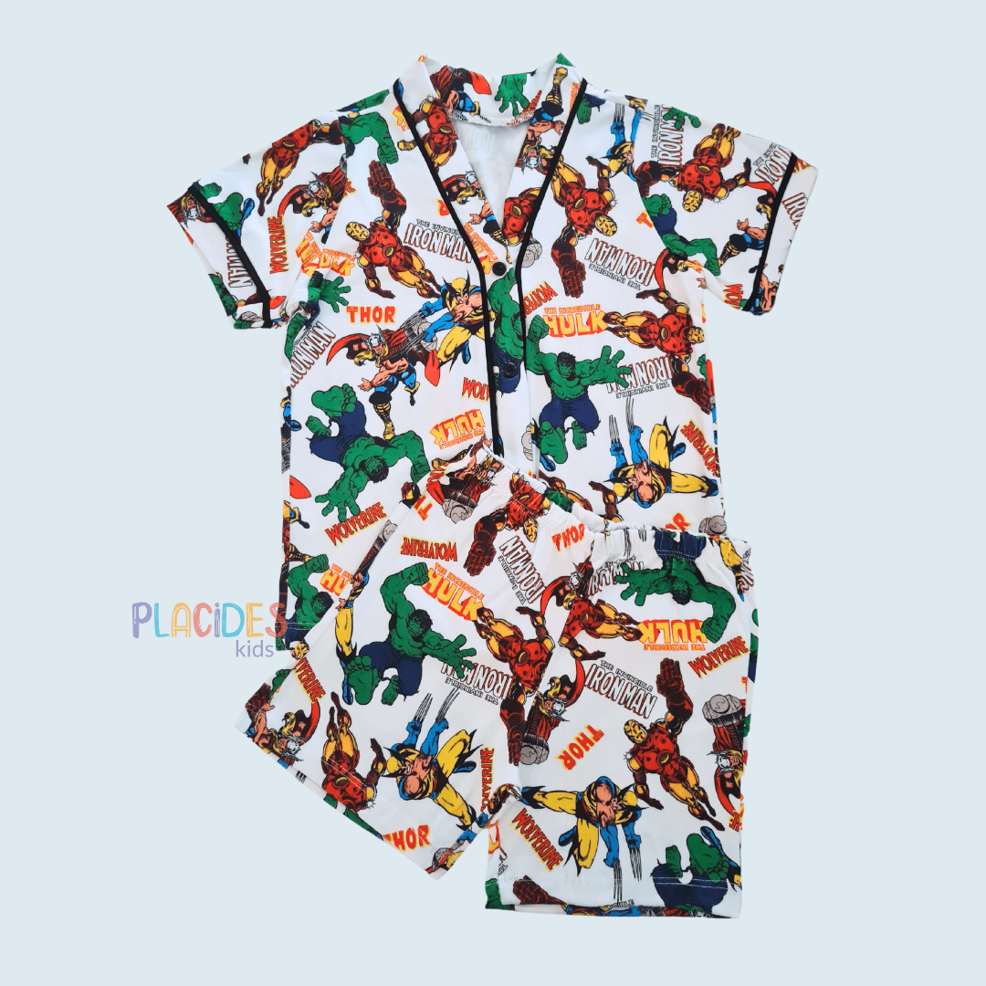 PIJAMA AMERICANO INFANTIL BRANCO HEROIS
