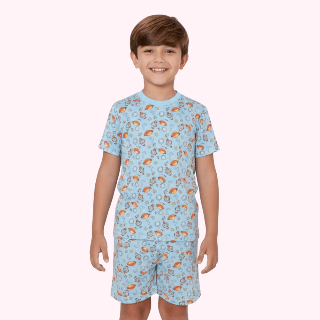PIJAMA INFANTIL MANGA CURTA AZUL CLARO ESPAÇO