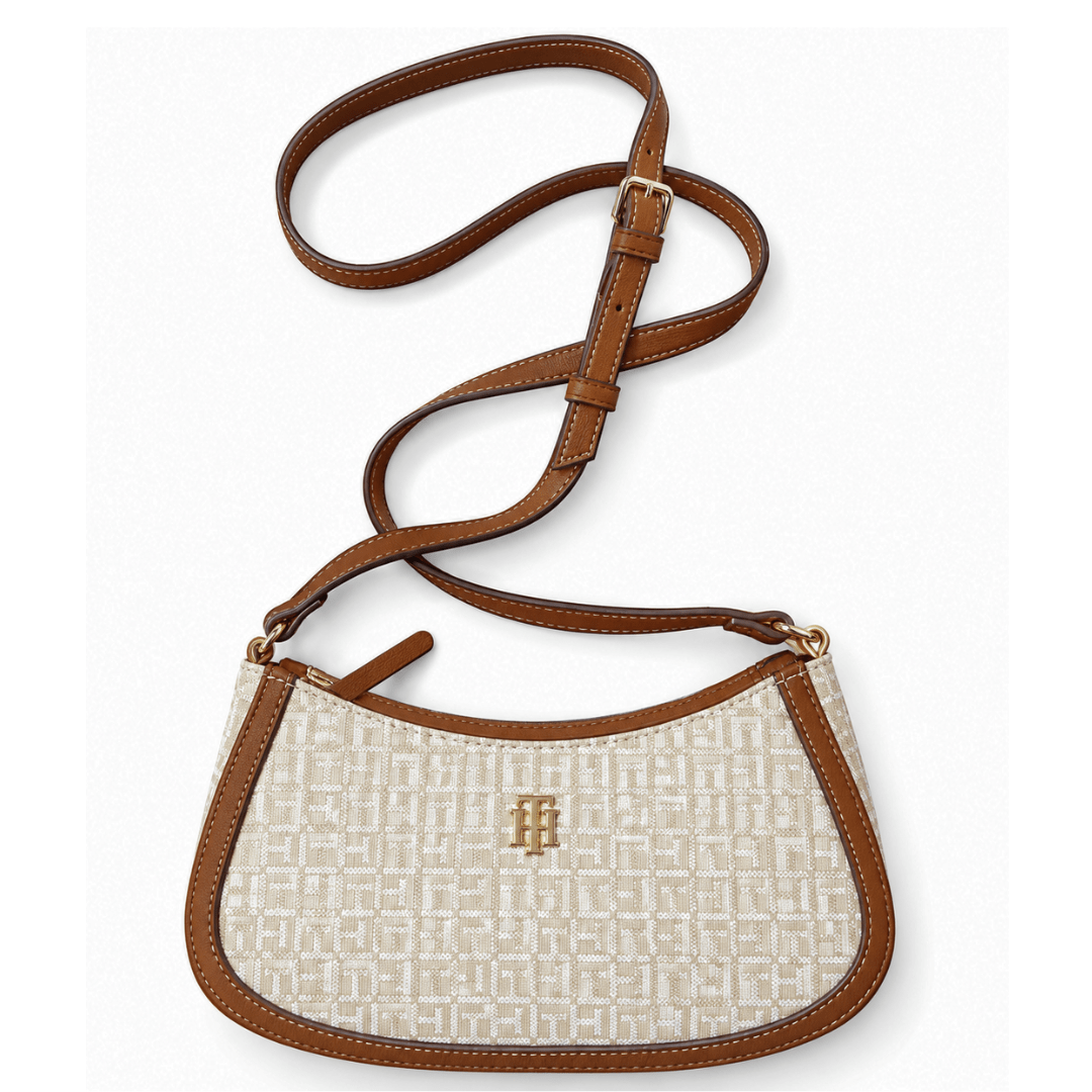 BOLSA CROSSBODY TRANSVERSAL BEGE COM LOGO XW10387 TOMMY HILFIGER