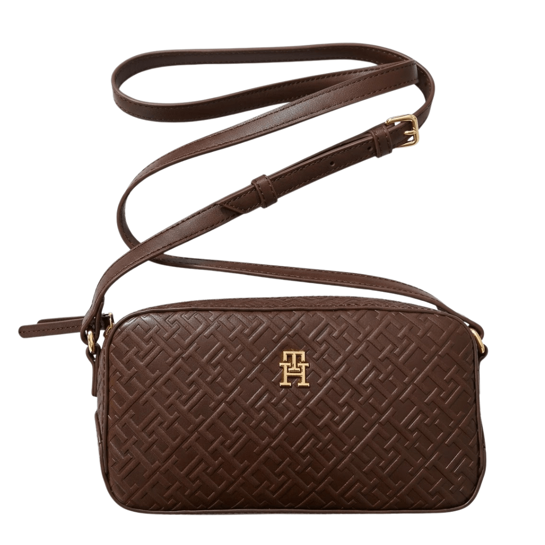 BOLSA CROSSBODY TRANSVERSAL MARROM CAFÉ COM LOGO XW10379 TOMMY HILFIGER