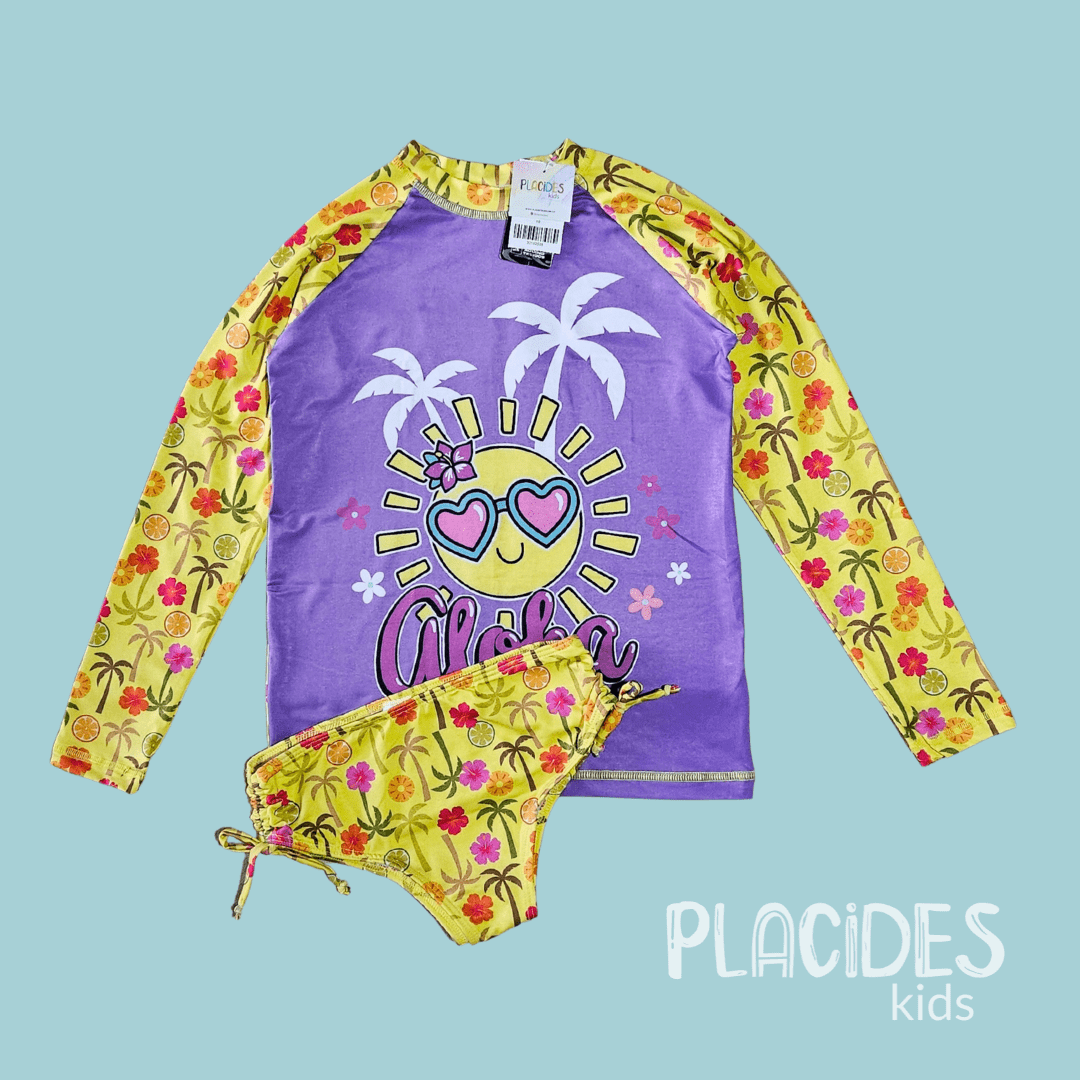 BIQUINI INFANTIL VERÃO COM MANGA LONGA E PROTEÇÃO UV ALOHA WOW