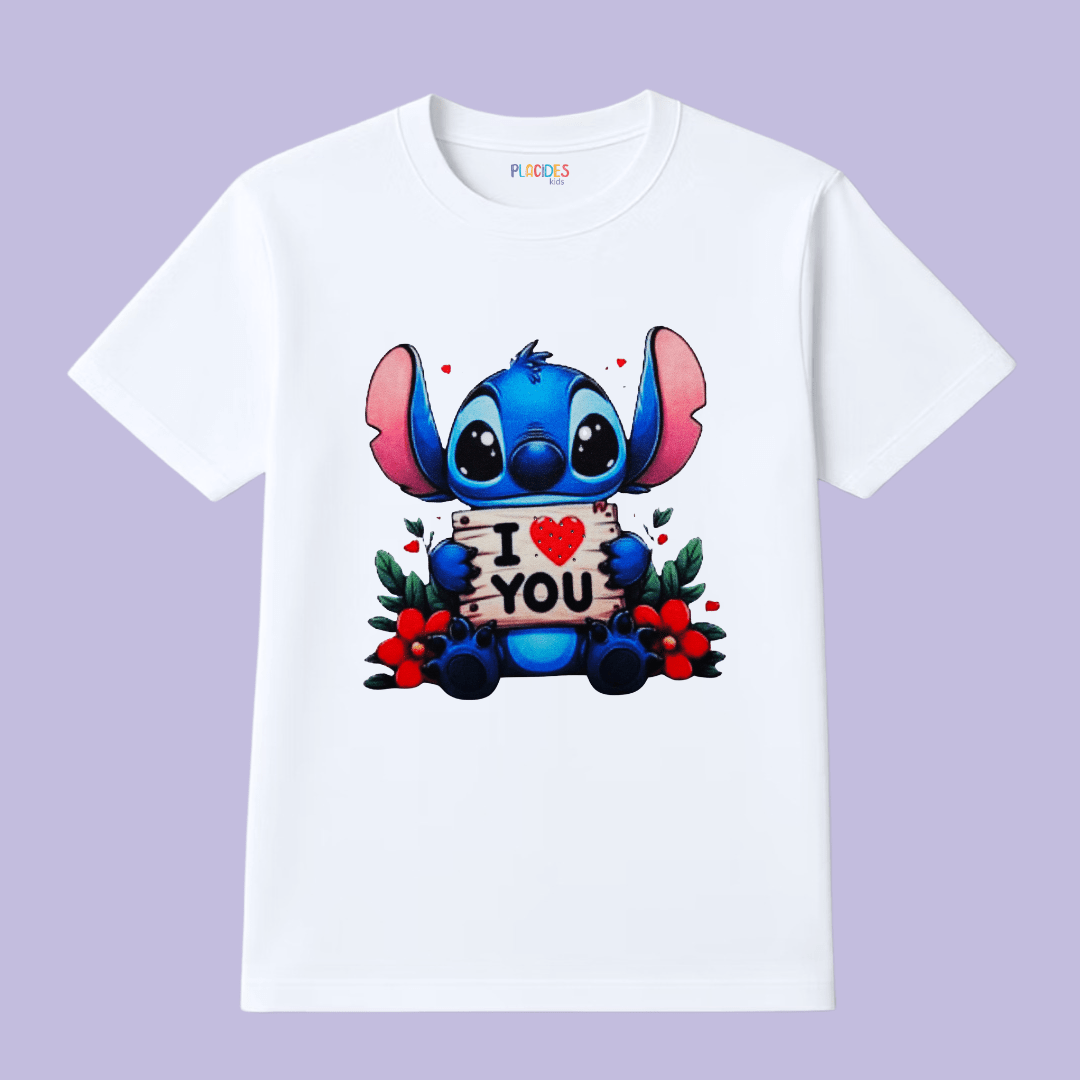 BLUSA T-SHIRT MANGA CURTA INFANTIL BRANCA STITCH 1