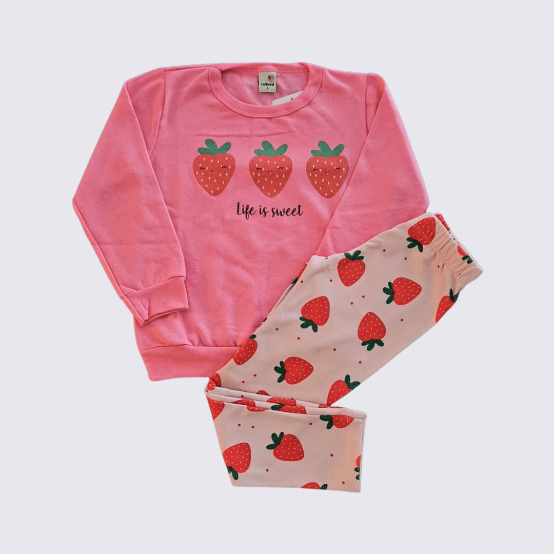CONJUNTO INFANTIL ROHMI INVERNO COM TECIDO PELUCIADO MORANGUINHO ROSA