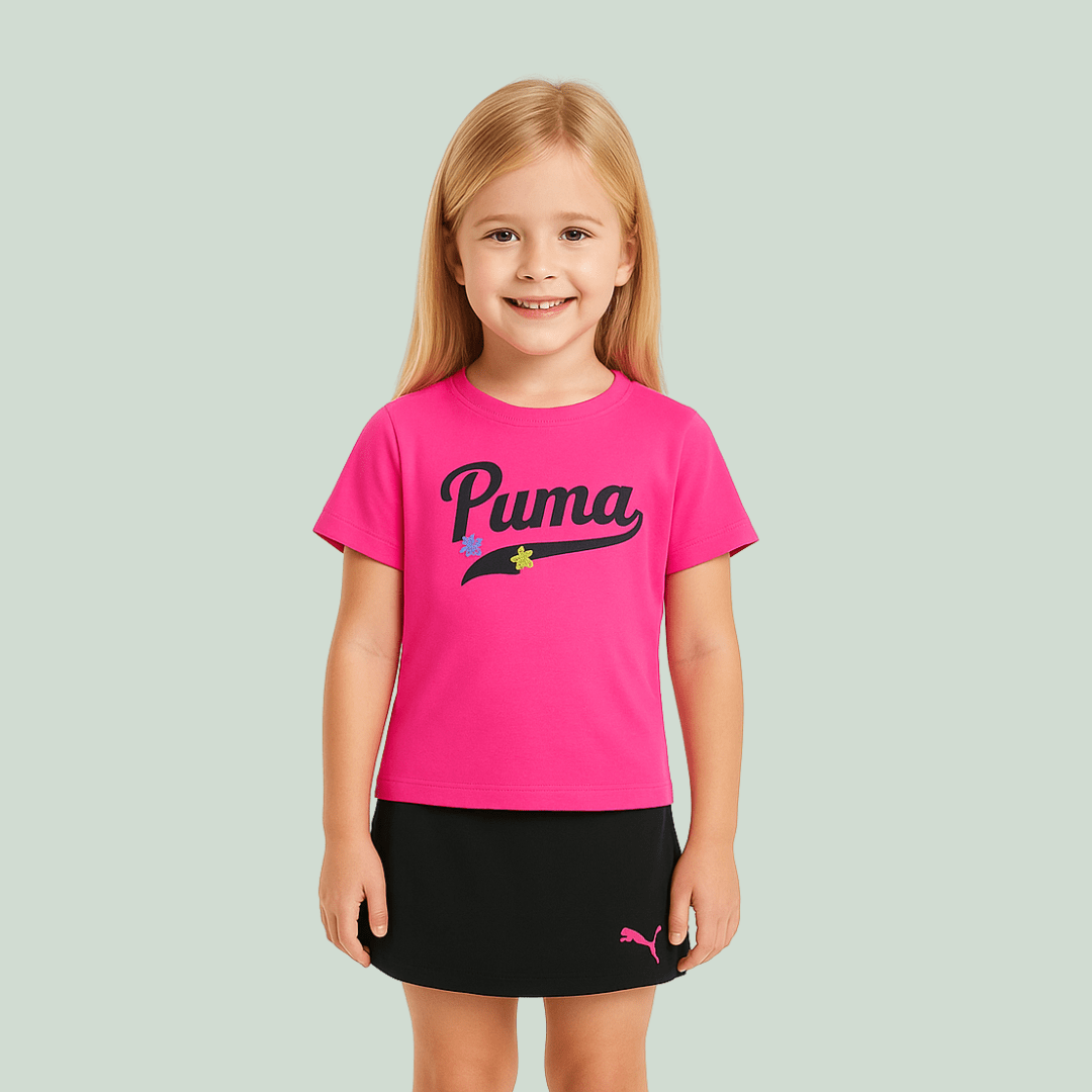 CONJUNTO INFANTIL VERÃO ESPORTIVO PUMA PRETO COM ROSA PINK