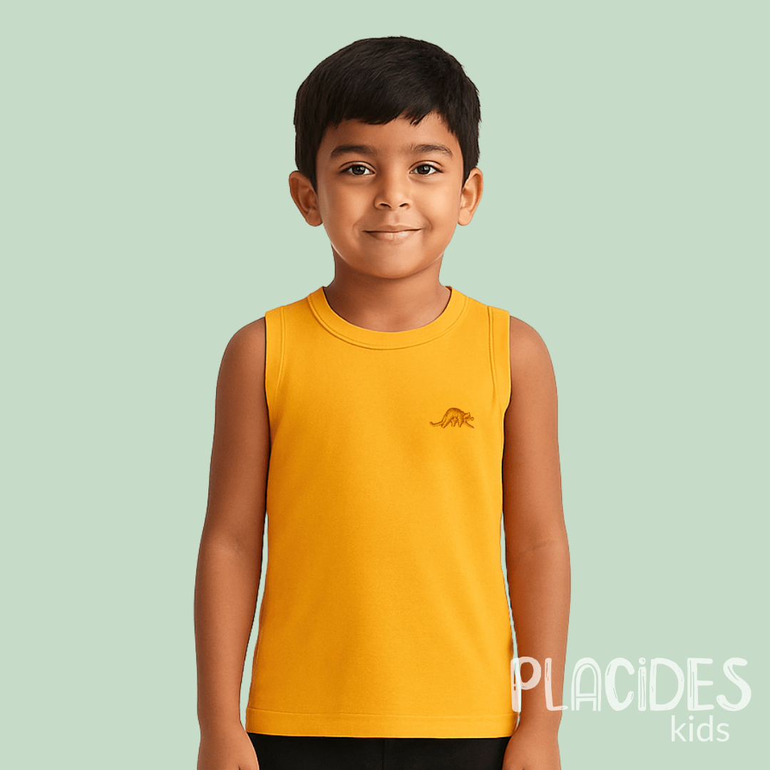 CAMISETA REGATA BASICA INFANTIL VERÃO AMARELO OURO LISA
