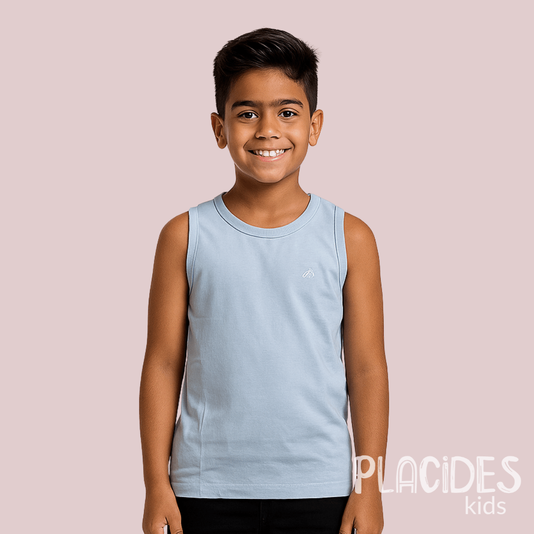 CAMISETA REGATA BASICA INFANTIL VERÃO AZUL CLARO LISA