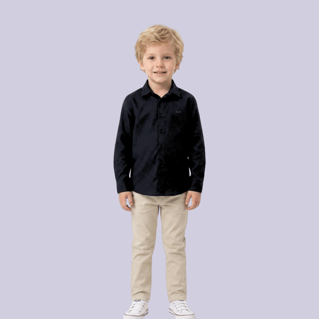 CONJUNTO INFANTIL OGOCHI CALÇA E CAMISA SOCIAL PRETA MANGA LONGA