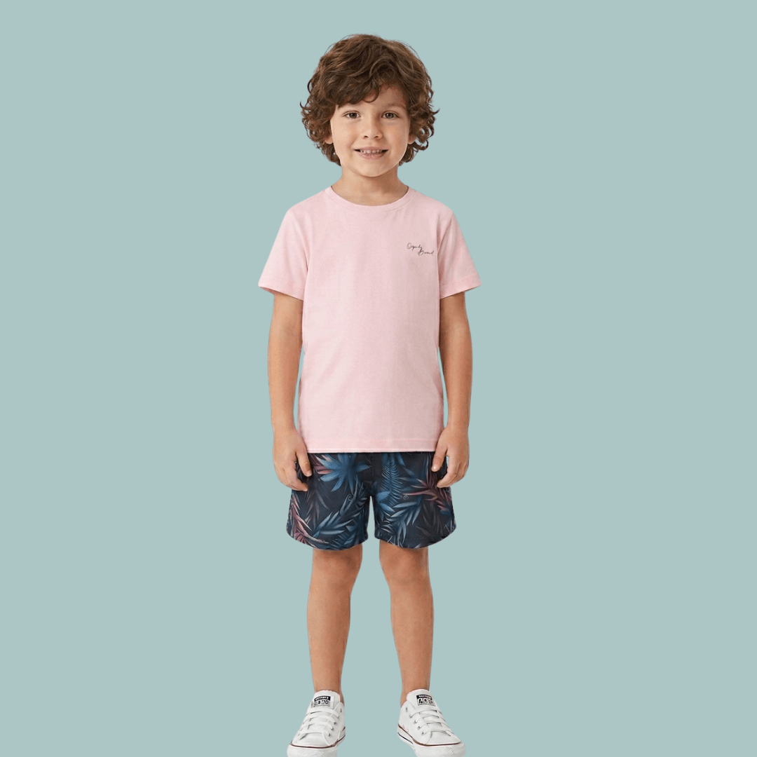 CONJUNTO INFANTIL OGOCHI PRIMAVERA VERÃO ROSA ESTAMPA TROPICAL