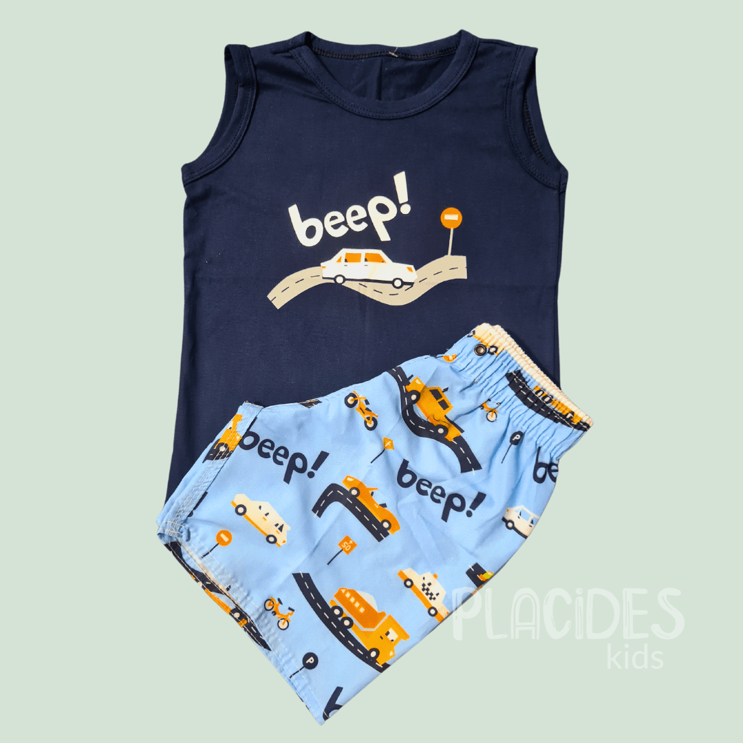 CONJUNTO INFANTIL VERÃO AZUL MARINHO CARRO BEEP