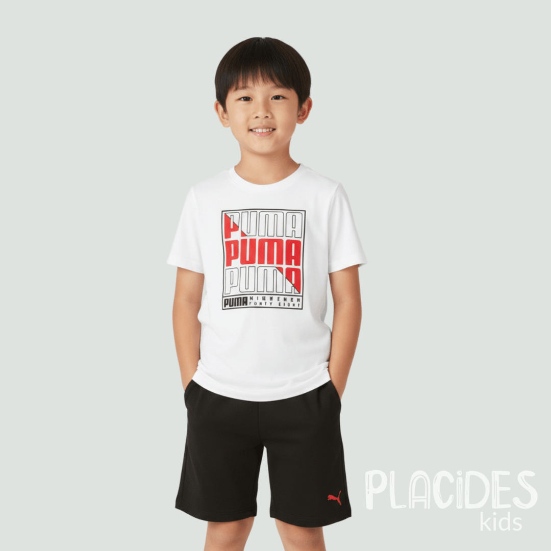 CONJUNTO INFANTIL VERÃO ESPORTIVO PUMA PRETO COM BRANCO