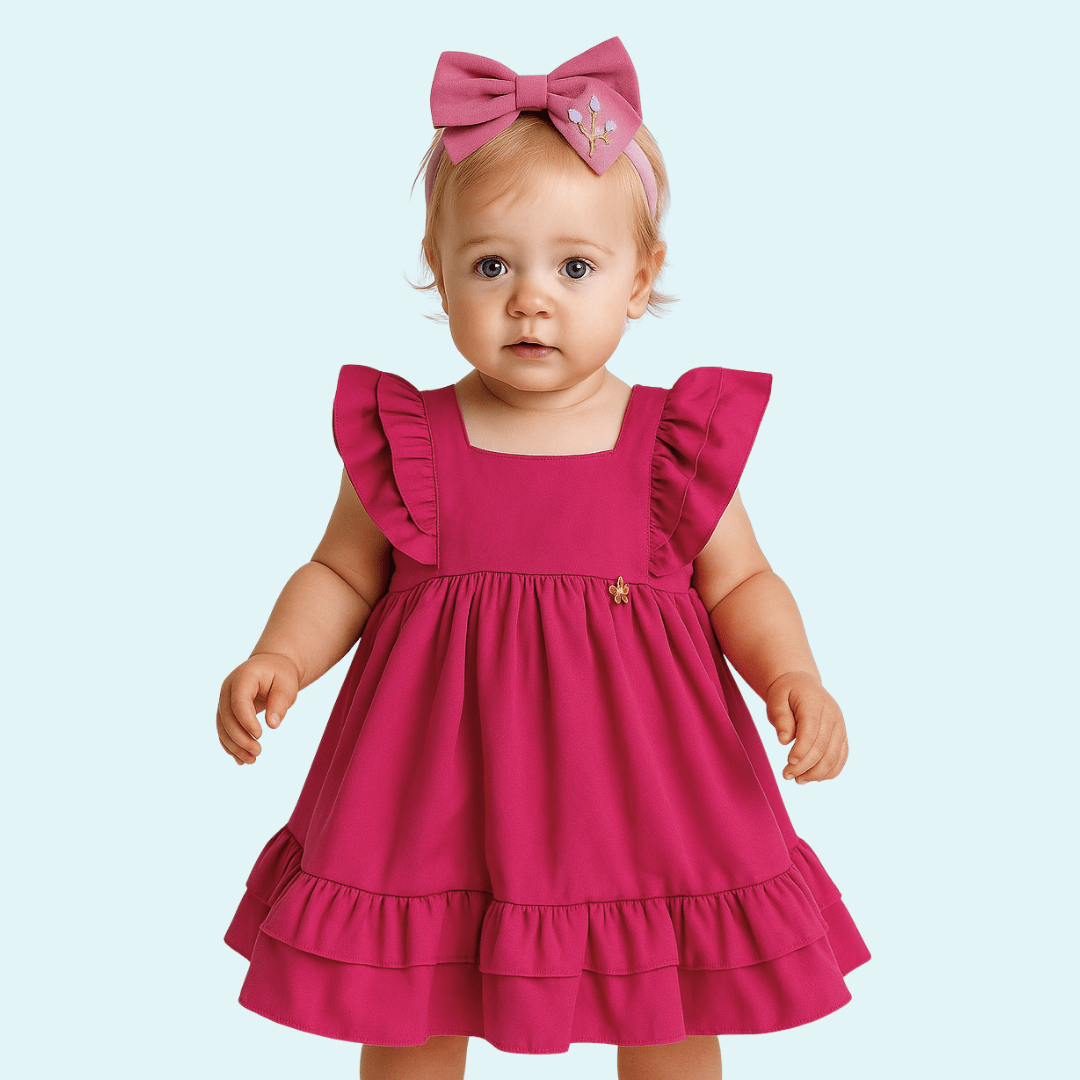 VESTIDO INFANTIL ALFAIATARIA LUXO ROSA PINK