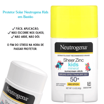 PROTETOR SOLAR BASTÃO NEUTROGENA 42G SHEER ZINC KIDS MINERAL FPS 50+