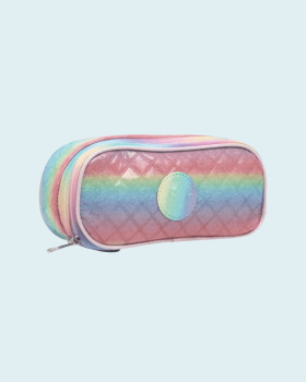 ESTOJO ORGANIZADOR ESCOLAR PORTA LAPIS E CANETAS COM 2 COMPARTIMENTOS COLORIDA COM GLITER YEPP