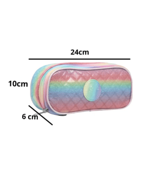 ESTOJO ORGANIZADOR ESCOLAR PORTA LAPIS E CANETAS COM 2 COMPARTIMENTOS COLORIDA COM GLITER YEPP