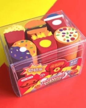 KIT COM 6 BORRACHAS INFANTIS DIVERTIDAS FAST FOOD PAPELARIA FOFA