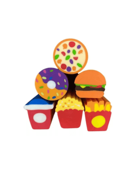 KIT COM 6 BORRACHAS INFANTIS DIVERTIDAS FAST FOOD PAPELARIA FOFA