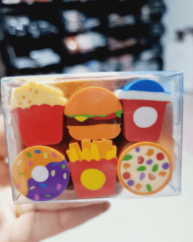 KIT COM 6 BORRACHAS INFANTIS DIVERTIDAS FAST FOOD PAPELARIA FOFA