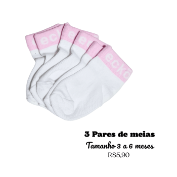 KIT MEIA INFANTIL CONTENDO 3 PARES BRANCO COM ROSA
