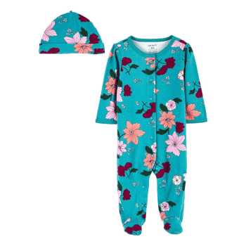 MACACÃO INFANTIL VERDE FLORAL COM TOUCA MALHA MENINA MANGA LONGA CARTERS MACACÃO INFANTIL VERDE FLORAL COM TOUCA MALHA MENINA MANGA LONGA CARTERS