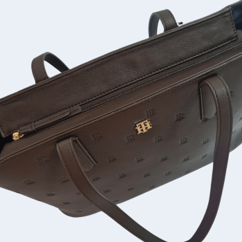 BOLSA ALÇA DE OMBRO CAFÉ XW05309 LOGO TOMMY HILFIGER