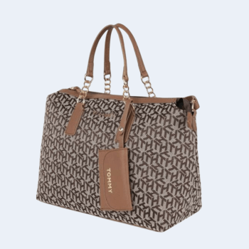 BOLSA COM ALÇA DE OMBRO E MÃO CARAMELO LOGO TOMMY HILFIGER