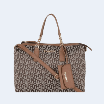 BOLSA COM ALÇA DE OMBRO E MÃO CARAMELO LOGO TOMMY HILFIGER