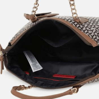 BOLSA COM ALÇA DE OMBRO E MÃO CARAMELO LOGO TOMMY HILFIGER