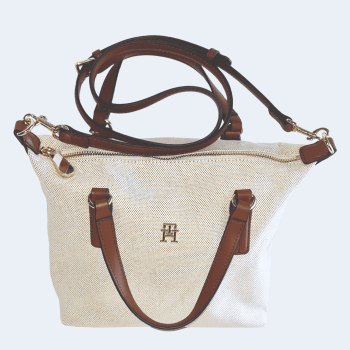 BOLSA COM ALÇA DE OMBRO E MÃO BEGE E CARAMELO TOMMY HILFIGER