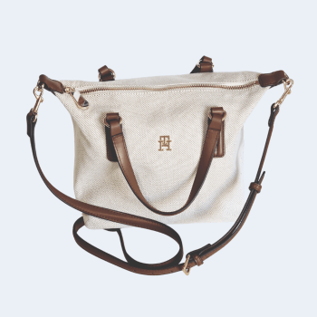 BOLSA COM ALÇA DE OMBRO E MÃO BEGE E CARAMELO TOMMY HILFIGER
