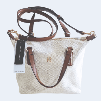 BOLSA COM ALÇA DE OMBRO E MÃO BEGE E CARAMELO TOMMY HILFIGER