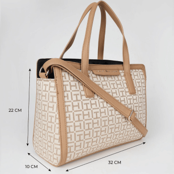 BOLSA COM ALÇA DE OMBRO E MÃO BEGE E MARROM CLARO TOMMY HILFIGER