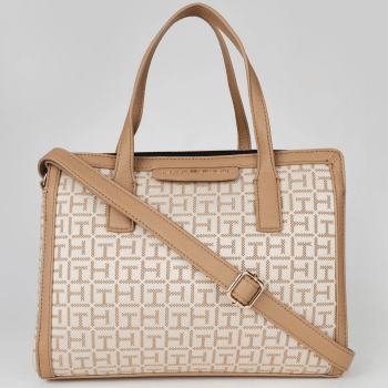 BOLSA COM ALÇA DE OMBRO E MÃO BEGE E MARROM CLARO TOMMY HILFIGER
