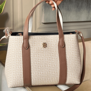 BOLSA COM ALÇA DE OMBRO E MÃO BEGE E MARROM CLARO XW05364 TOMMY HILFIGER